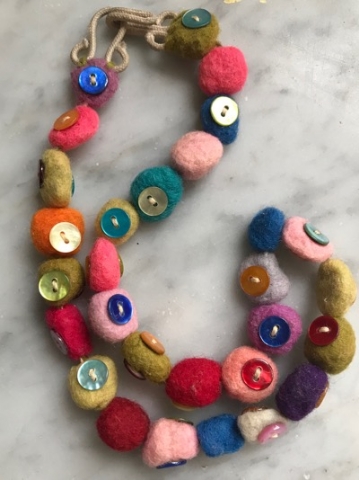 Felted Nugget & Button Necklace - SALE