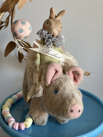 Picture of "Sweetheart Spring" - OOAK Bunny Rides a Pig by Nicol Sayre