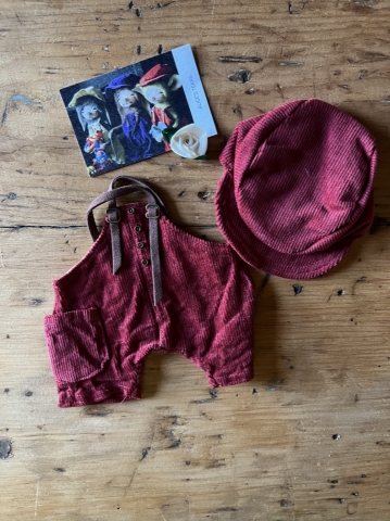 Picture of FAYE OVERALLS & CAP SET – Garnet CORDS ooak Set by Alice's Tears - SALE