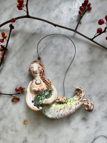 Picture of  Our Favorite Mermaid Ornament  - OOAK  art pottery by Julie Whitmore