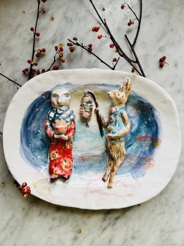 Picture of Moon & Fox Loves Platter  - ooak by Julie Whitmore