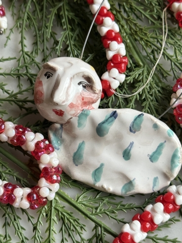 Picture of Cloudy Night Smiles  - ooak pottery ornament by Julie Whitmore 